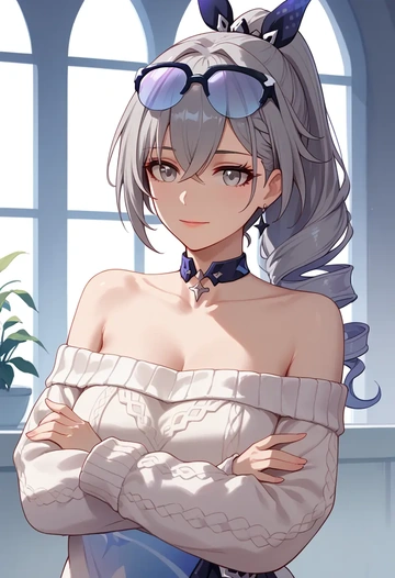 star rail,silver wolf,sweater,off-shoulder,collar  - AI generated anime art